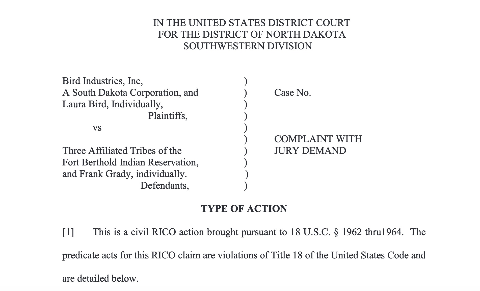 Three Affiliated Tribes faces racketeering claims in business dispute ...