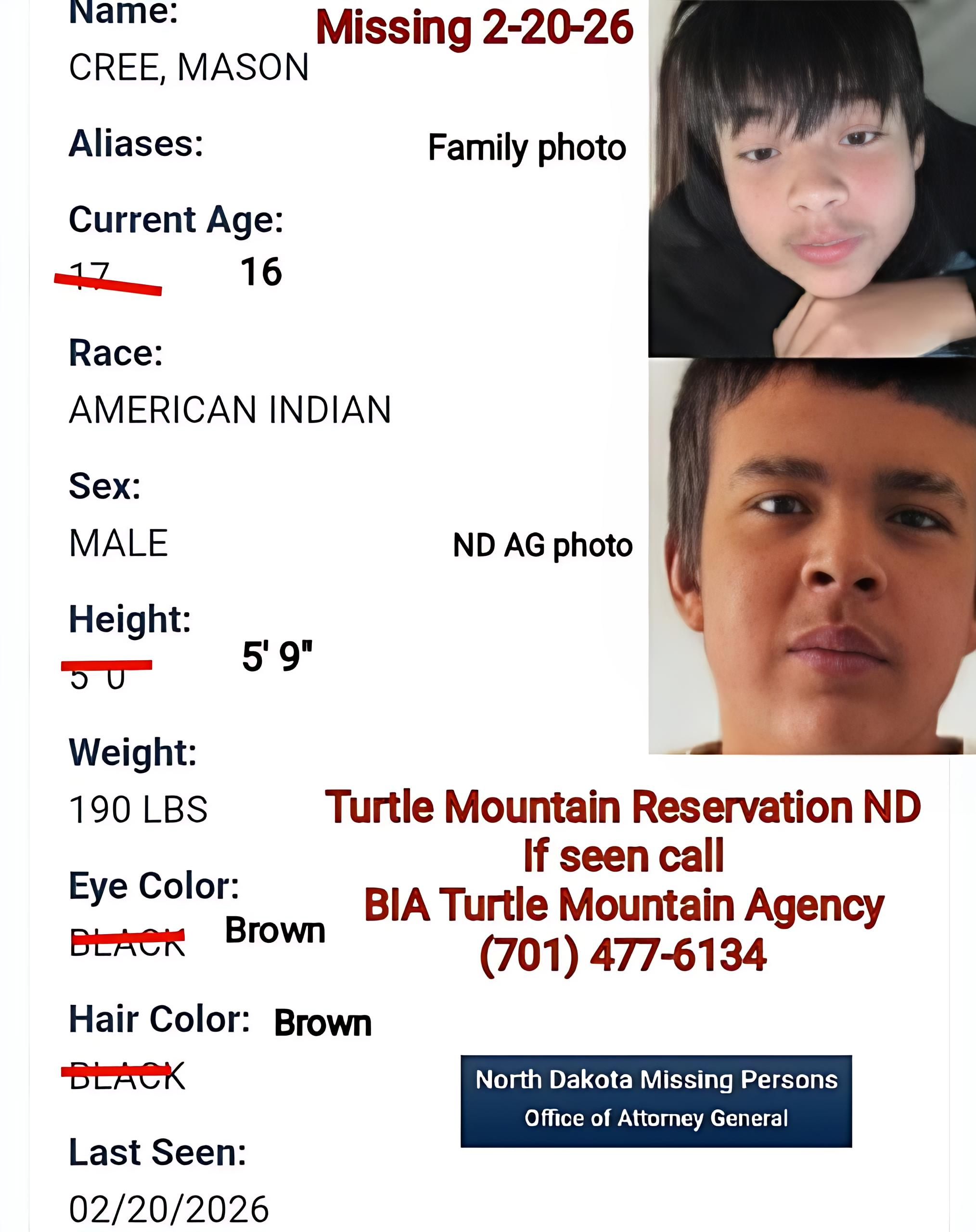 Updated flyer posted to Facebook by Mason Cree’s family.