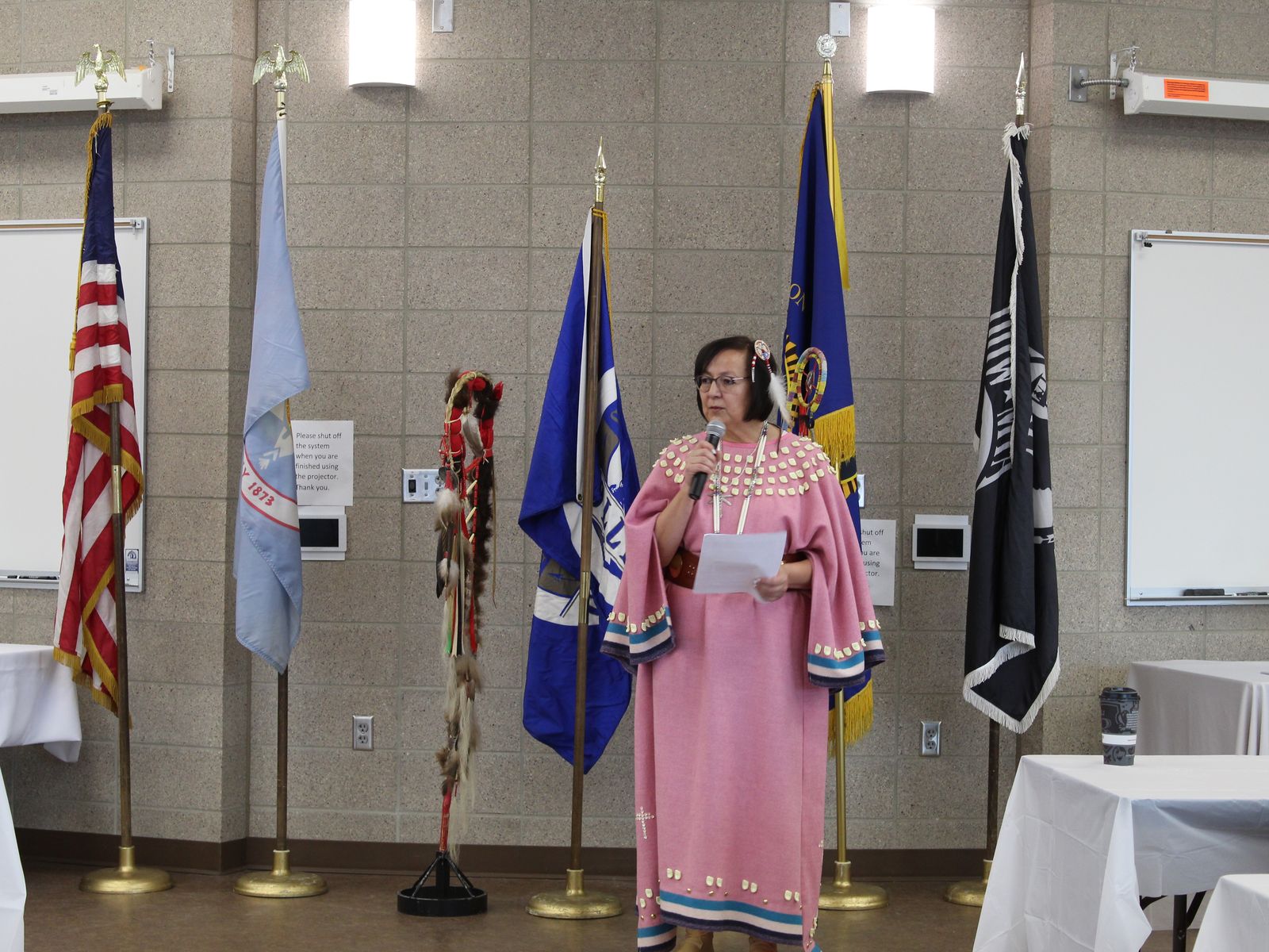 Tomi Kay Phillips, president of Sitting Bull College, speaks at her inauguration.