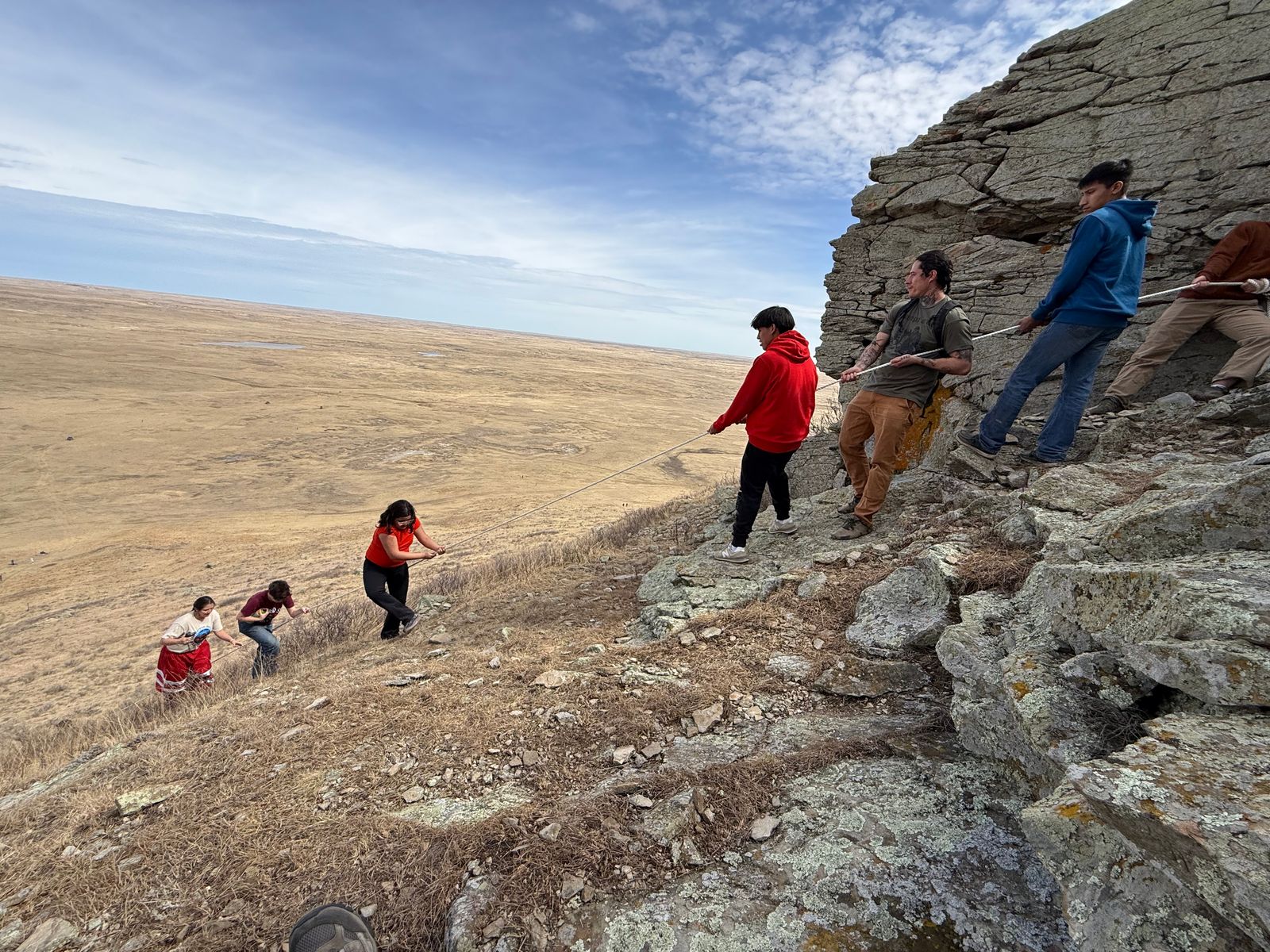 When there is a steep butte to climb, it’s a lot easier when people are there to help you get to the top. It took teamwork on March 20, 2026 to reach the pinnacle of Thunder Butte on the Cheyenne River Reservation in South Dakota. 
