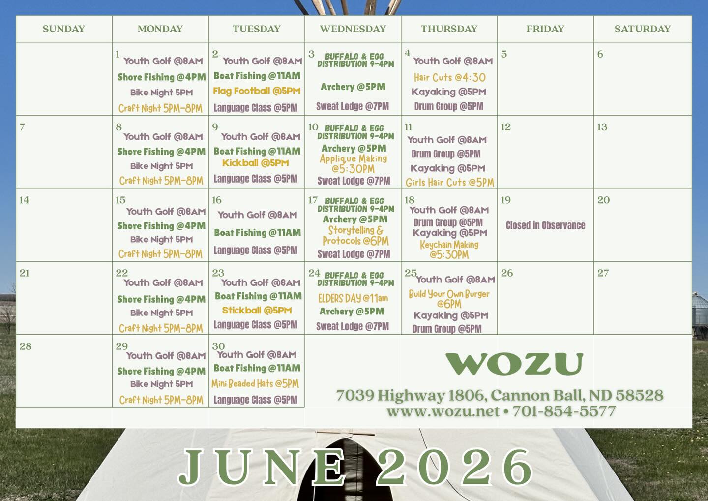 Wozu releases June schedule of youth and community activities