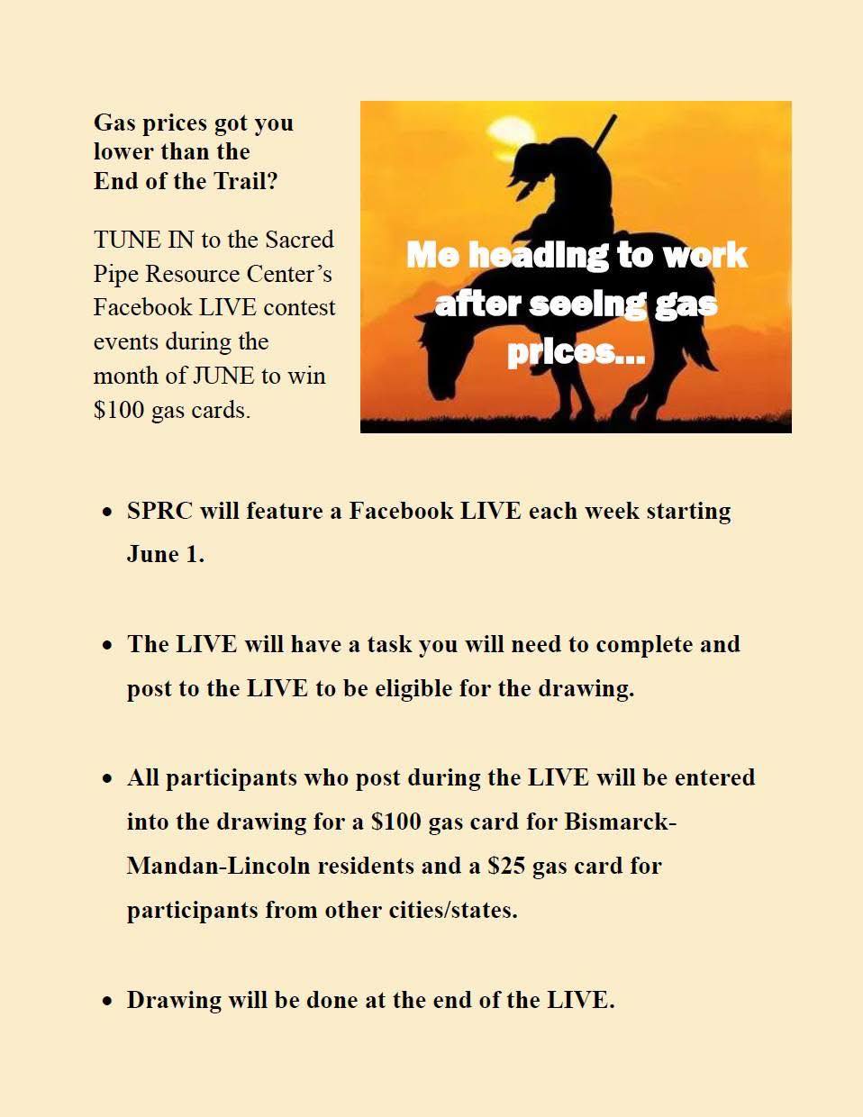 Sacred Pipe Resource Center launches June gas card giveaway