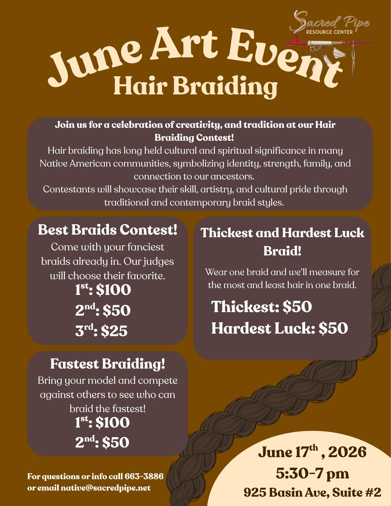 Sacred Pipe Resource Center to host hair braiding contests June 17