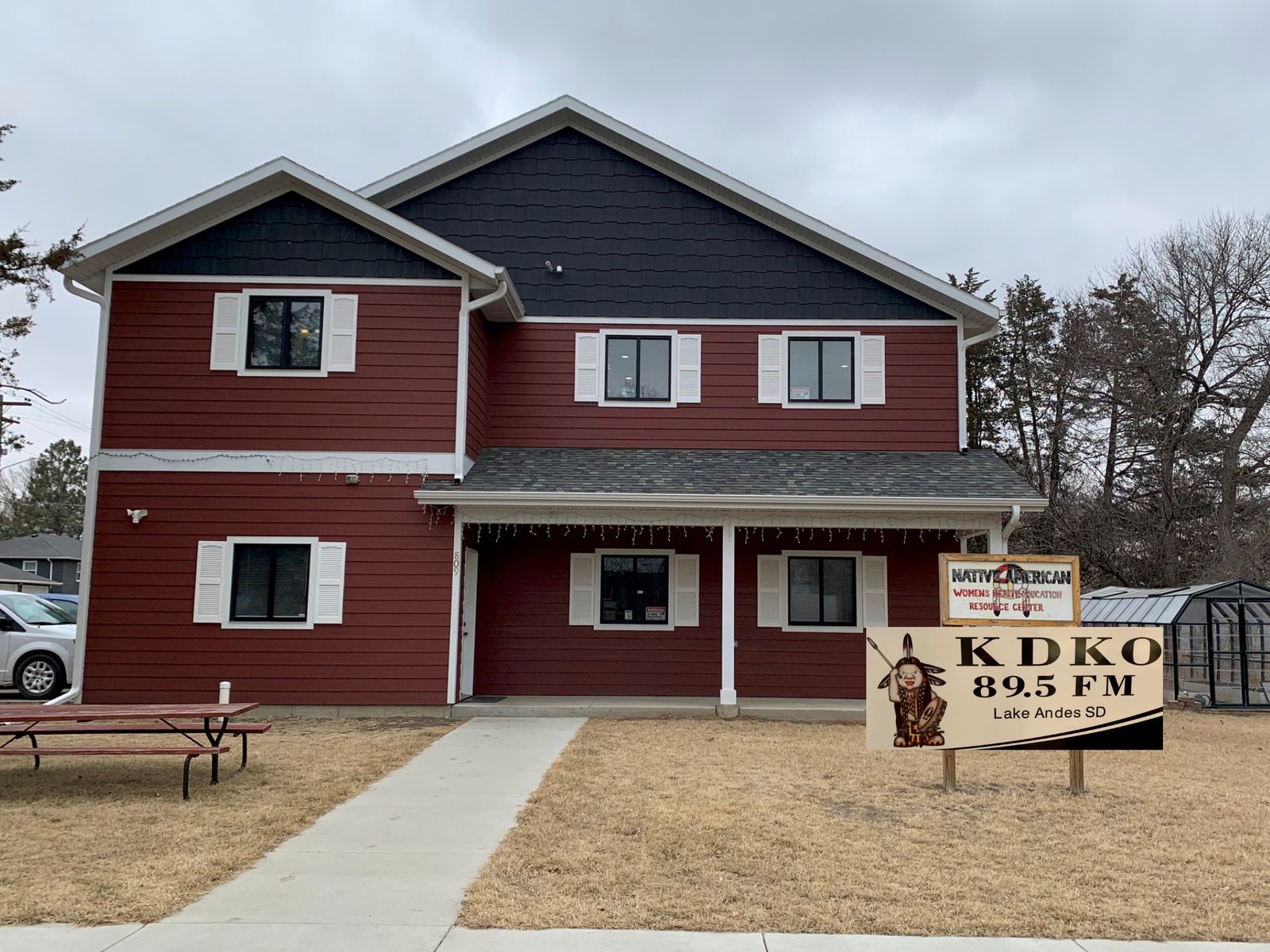 Exterior shot of KDKO in Lake Andes, South Dakota, 2026. The station serves the Yankton Sioux Tribe.