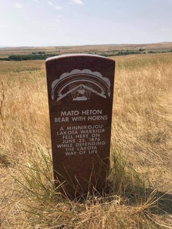Headstone at Little Bighorn Battlefield National Monument marks the gravesite of Bear with Horns, son of Cleans As She Comes and Fights the Thunder, who were Minniconjou and Itazipcho Lakota, respectively. Bear With Horns died in battle June 25, 1876.