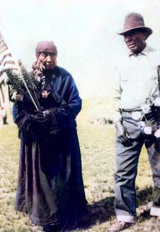 Clown with his wife Iron Cedar, a sister to Crazy Horse. He is the son of Fights the Thunder and fought at the Battle of the Greasy Grass on June 25, 1876. (Photo, date unknown, courtesy of Mary Lee Johns)