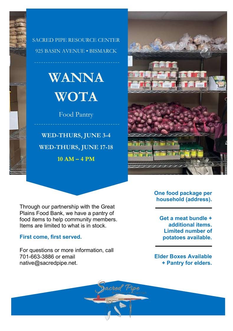 Sacred Pipe Resource Center announces June food pantry dates
