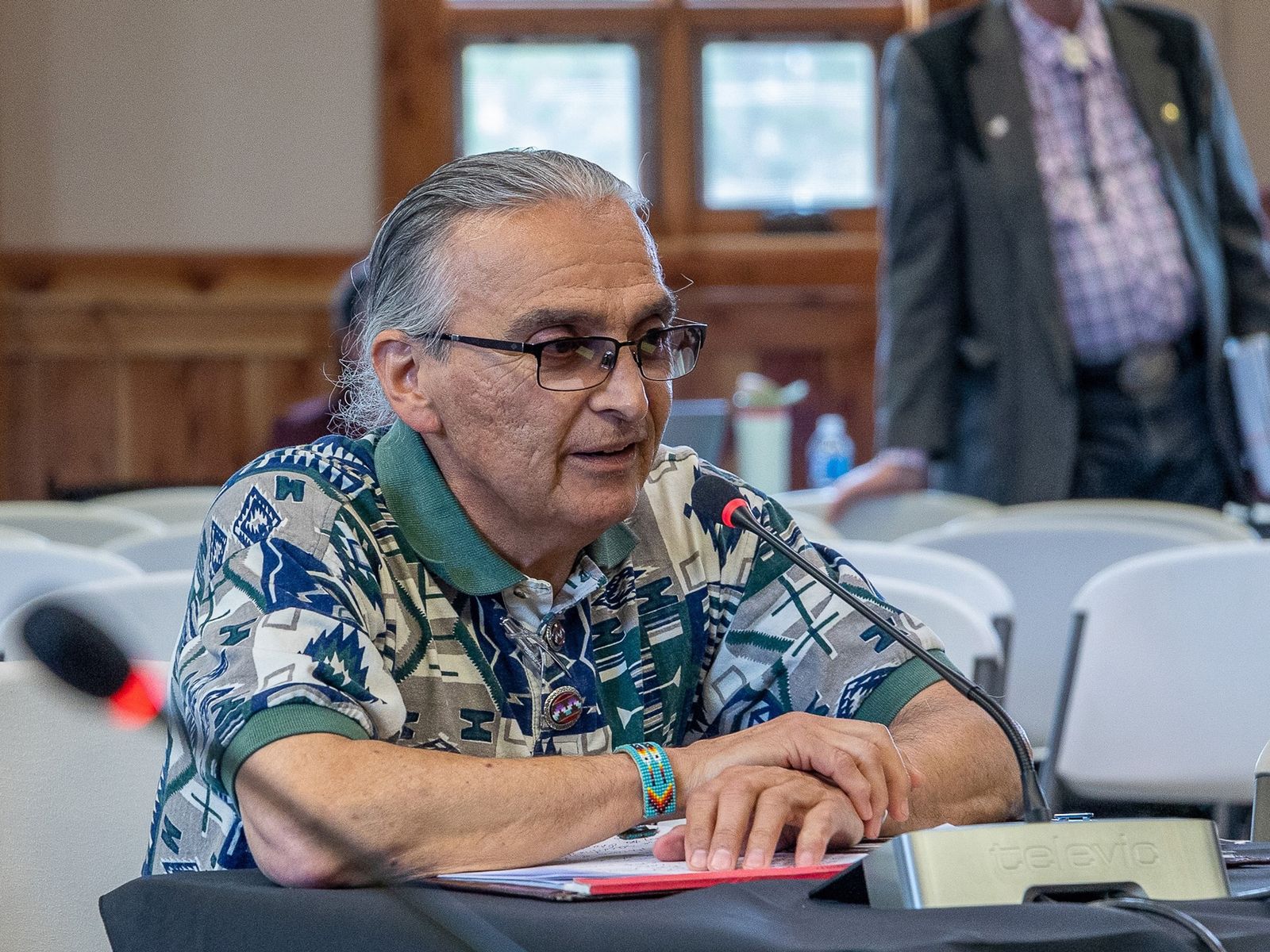 Tribal Chairman William Ray Jr. speaks about The Klamath Tribes’ history during a meeting at the tribe’s community center in Chiloquin, Oregon.