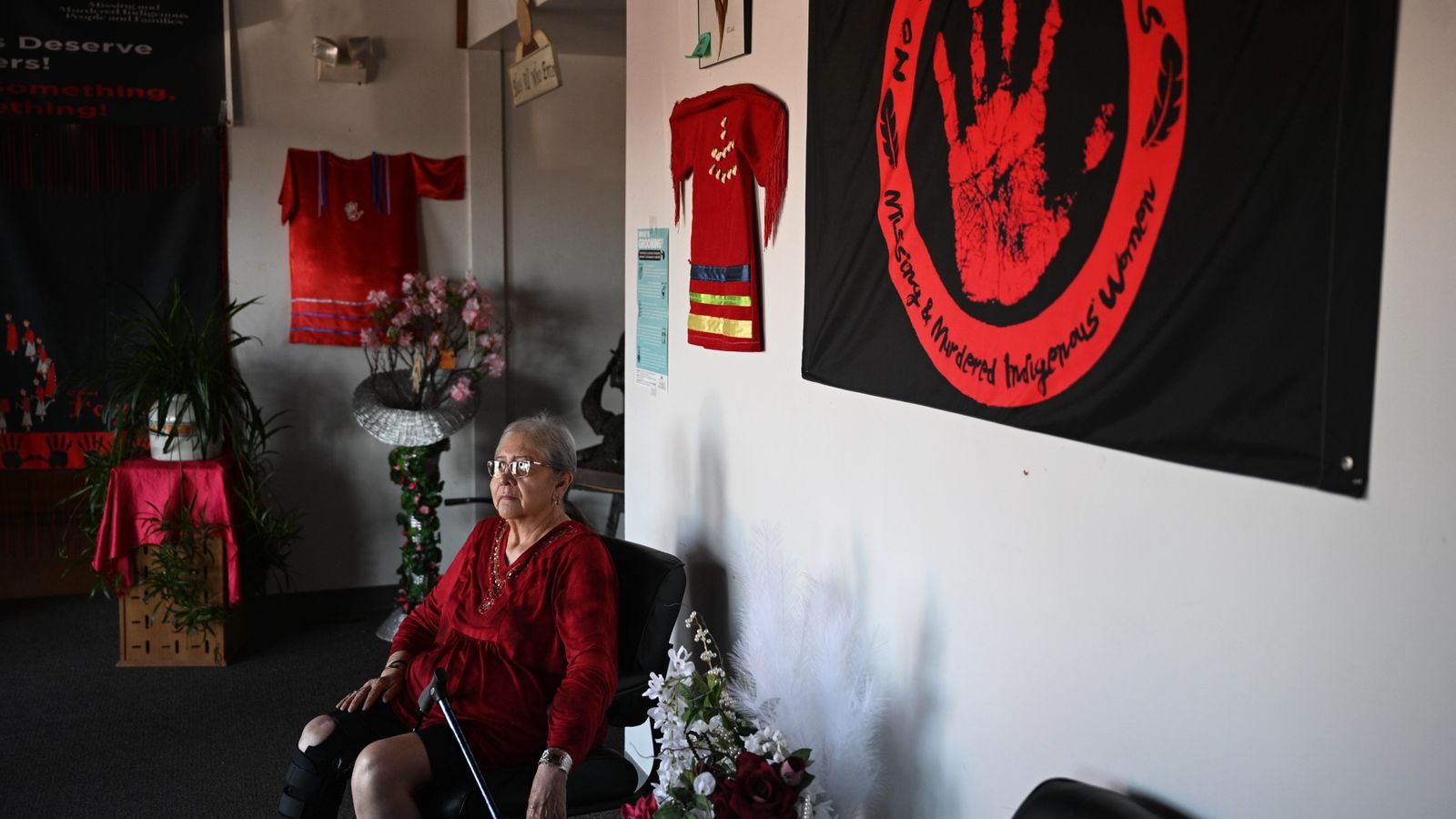 Theodora Weatherwax sits inside the Blackfeet MMIP center before the start of the second day of an Ohkomi Forensics’ class on July 19, 2026, in Browning. Weatherwax is the chairperson of Blackfeet MMIP.