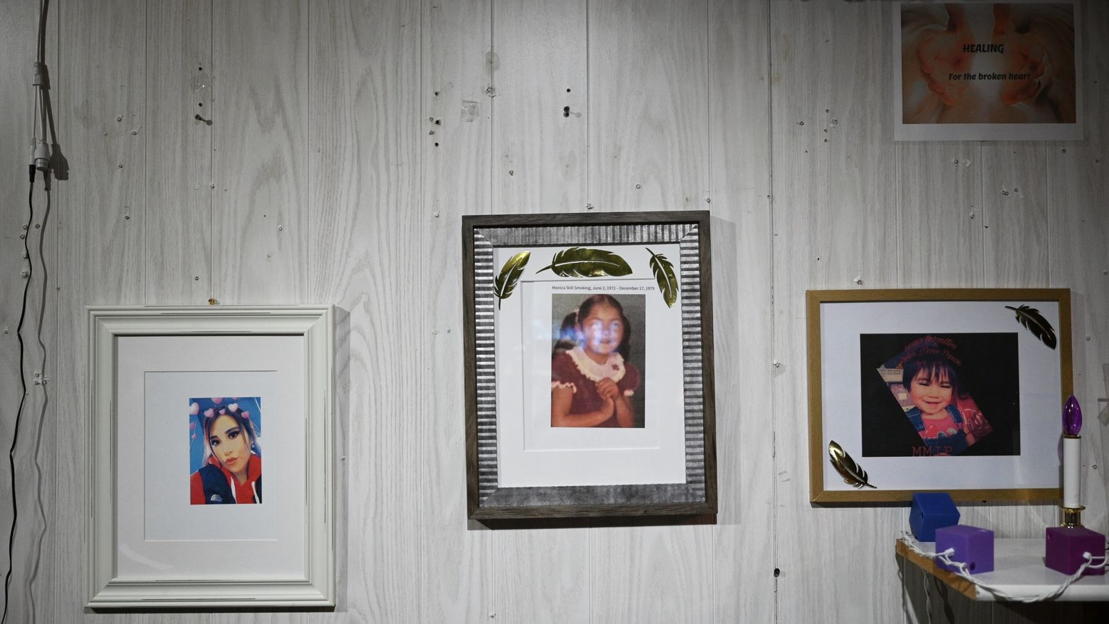 Photos and memorials of missing and murdered Indigenous people line the walls inside the Blackfeet MMIP center on July 19, 2026, in Browning.