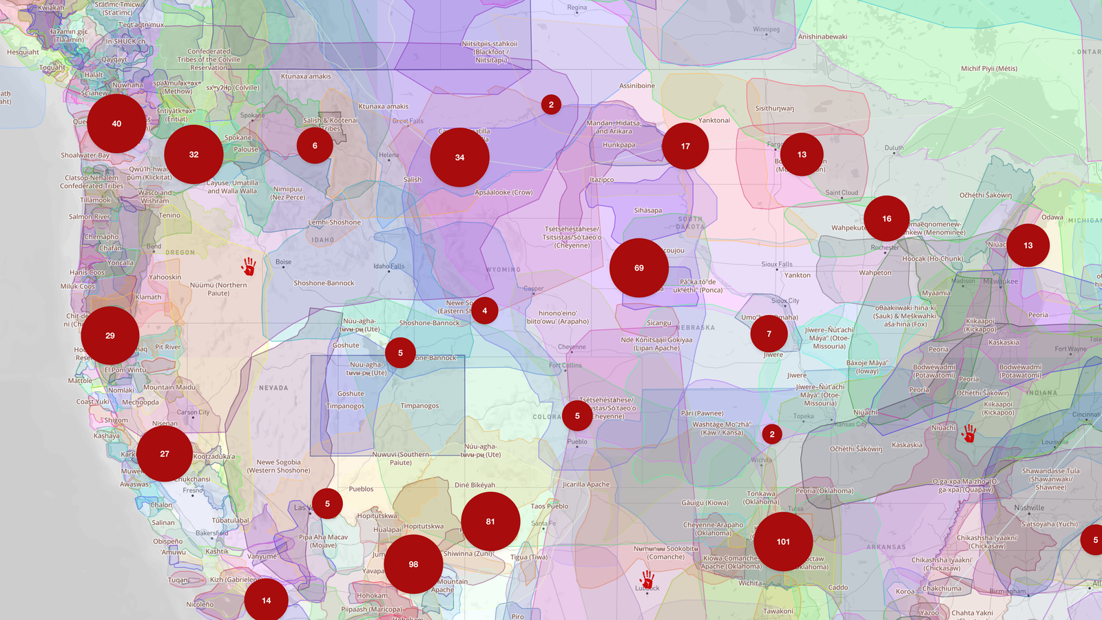 View traditional Native lands by toggling the map layer in the top right corner