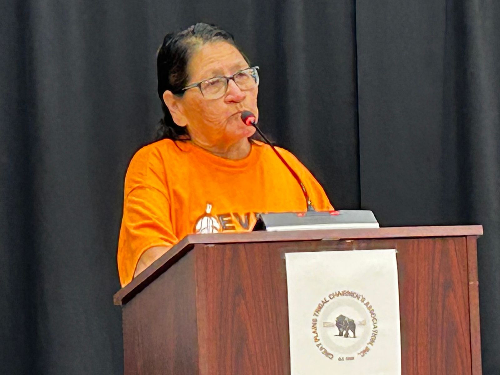 Hilda Kills Small, Oglala, speaks at the Aug. 19, 2026, press conference about her two daughters who died under suspicious circumstances on the Pine Ridge Reservation.