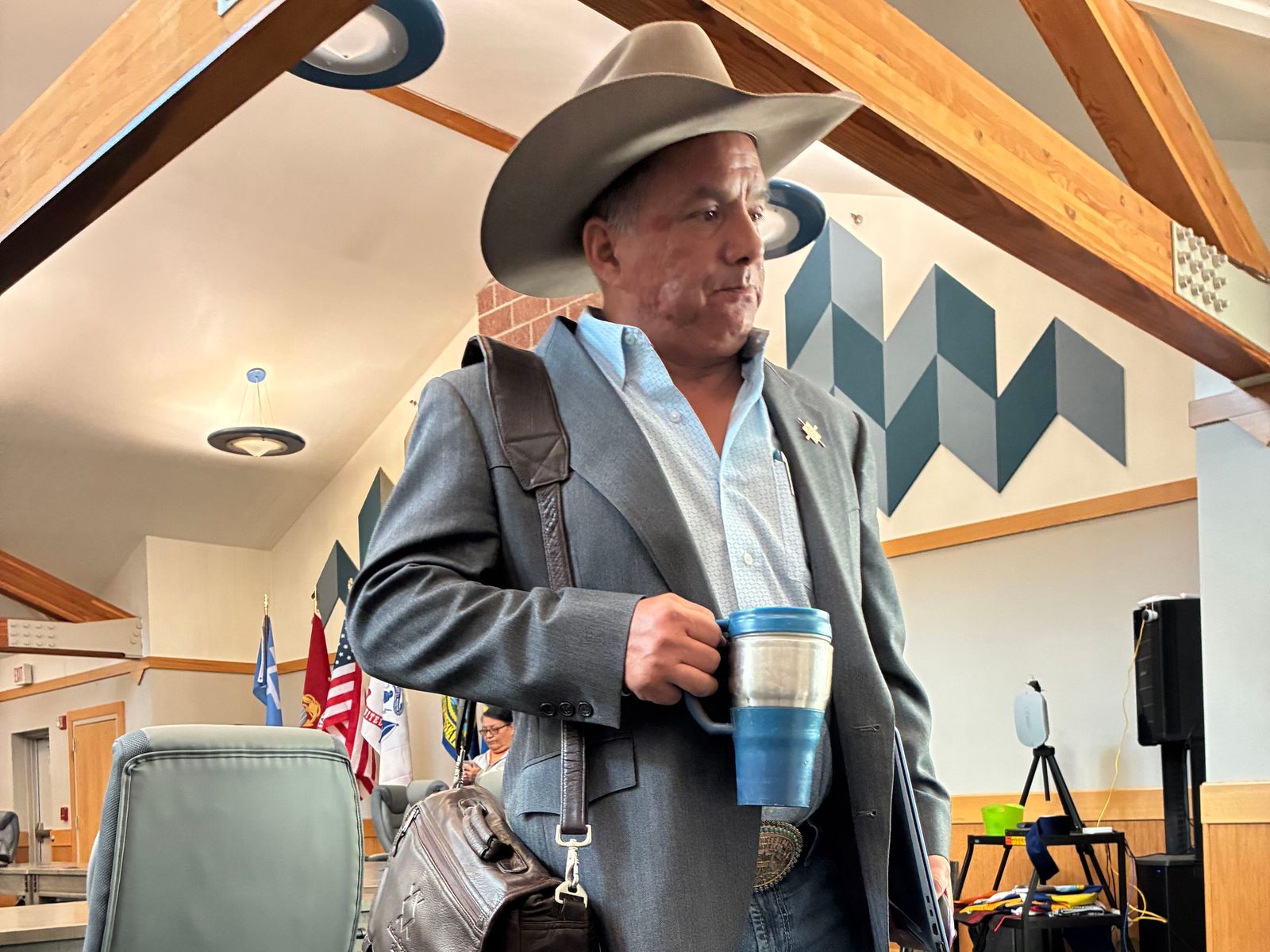 Gene Small awaits a hearing on whether he should be removed as Northern Cheyenne tribal president, Little Wolf Capitol Building, Lame Deer, Montana.