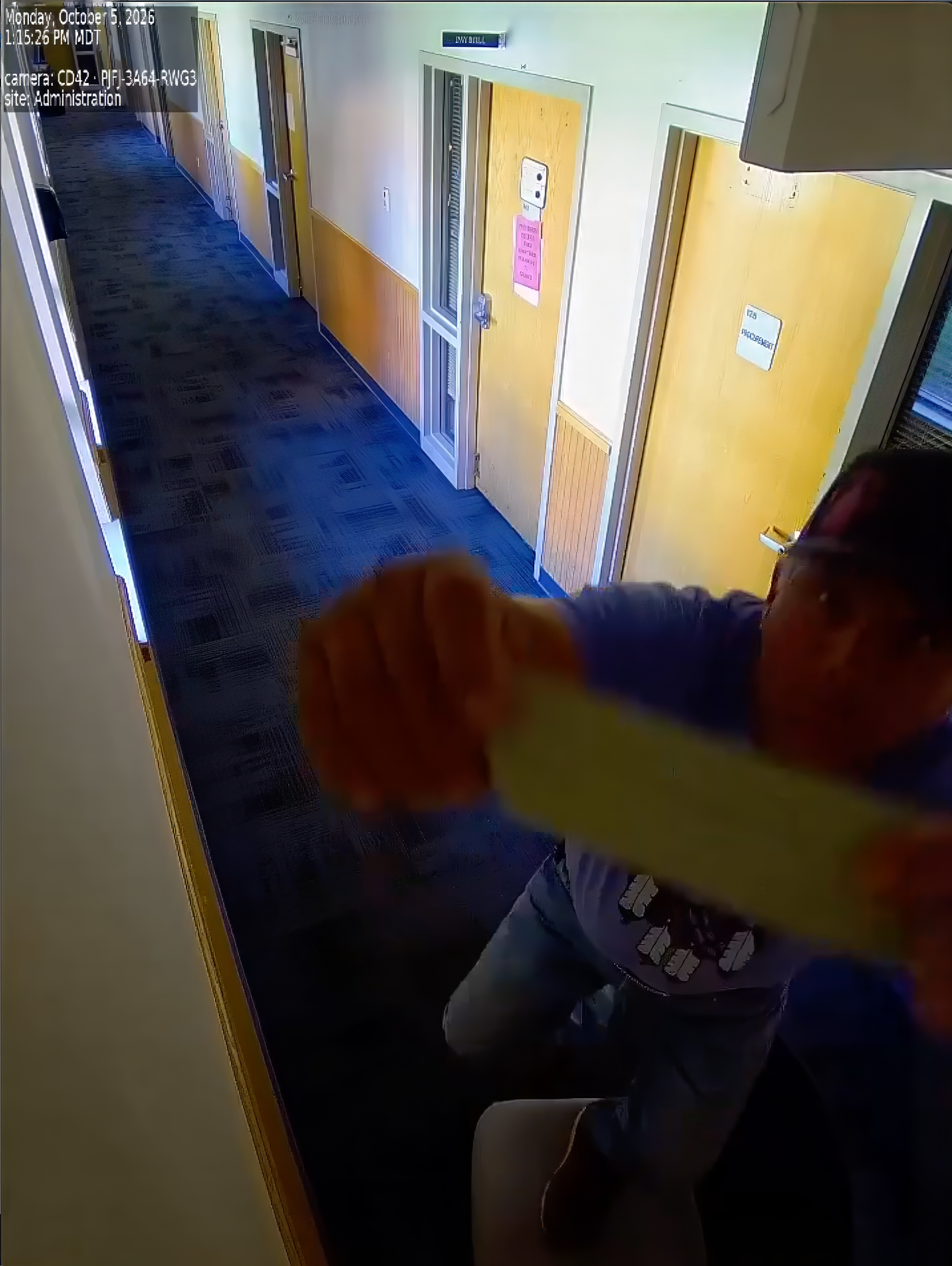 Surveillance footage shows Gene Small and others inside the closed Little Wolf Capitol Building, Lame Deer, Montana, Oct. 5, 2026.