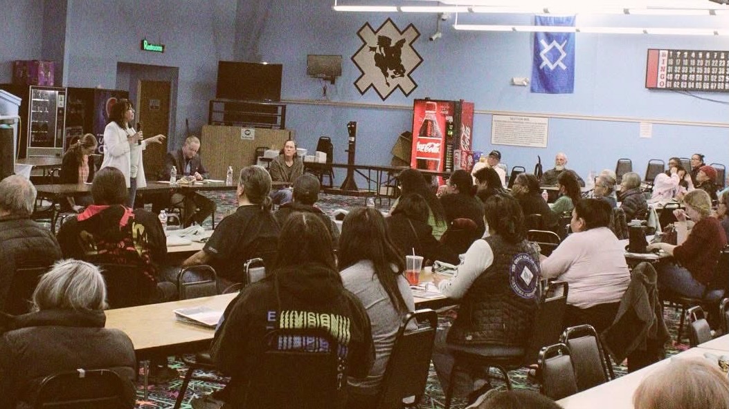 Krystal Two Bulls, executive director at Honor the Earth, leads a panel discussion about data centers at the Charging Horse Casino in Lame Deer, Montana, March 17, 2026. (Photo courtesy of Honor the Earth)