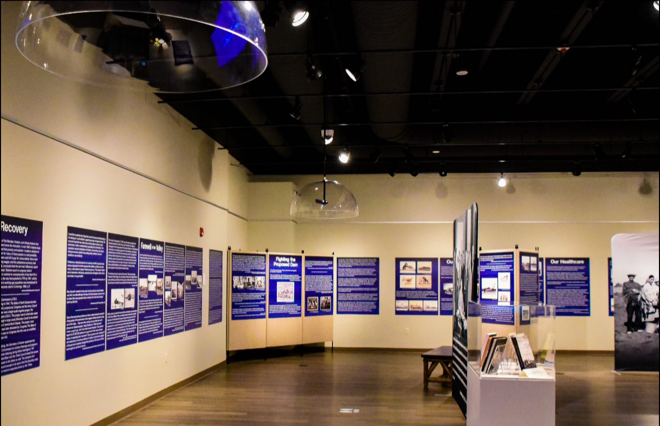 The new exhibit at the MHA Interpretive Center, “Flooded Memories: Life Before the Flood,” walks visitors through what life was like in Elbowoods 75 years ago before the Garrison Dam flood, Aug. 21, 2025, New Town, North Dakota. (Photo courtesy of Kelsey Jacobson)