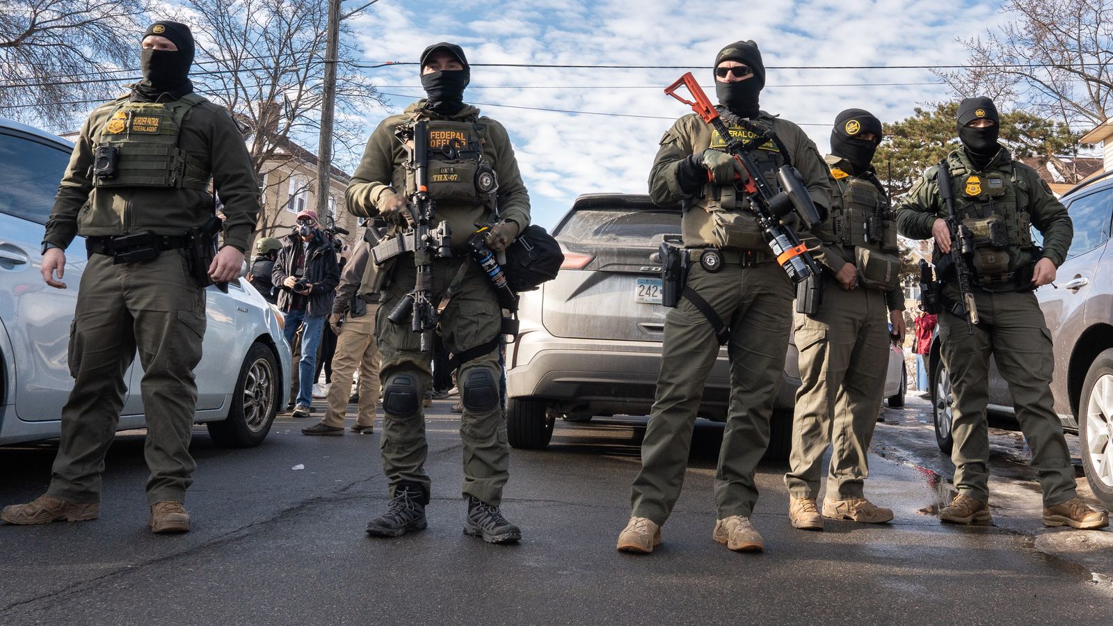 Masked federal agents block Park Avenue in Minneapolis, Monday, Jan. 12, 2026. (Creative Commons/Chad Davis)