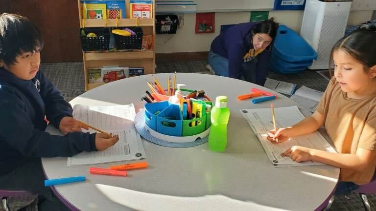 Students work on English assignments at Sapa Un Jesuit Academy. "We're very student-based, with small class sizes, which allows us to move kids around in spaces based on need,” said principal Stacee Valandra. (Submitted photo via South Dakota News Watch)