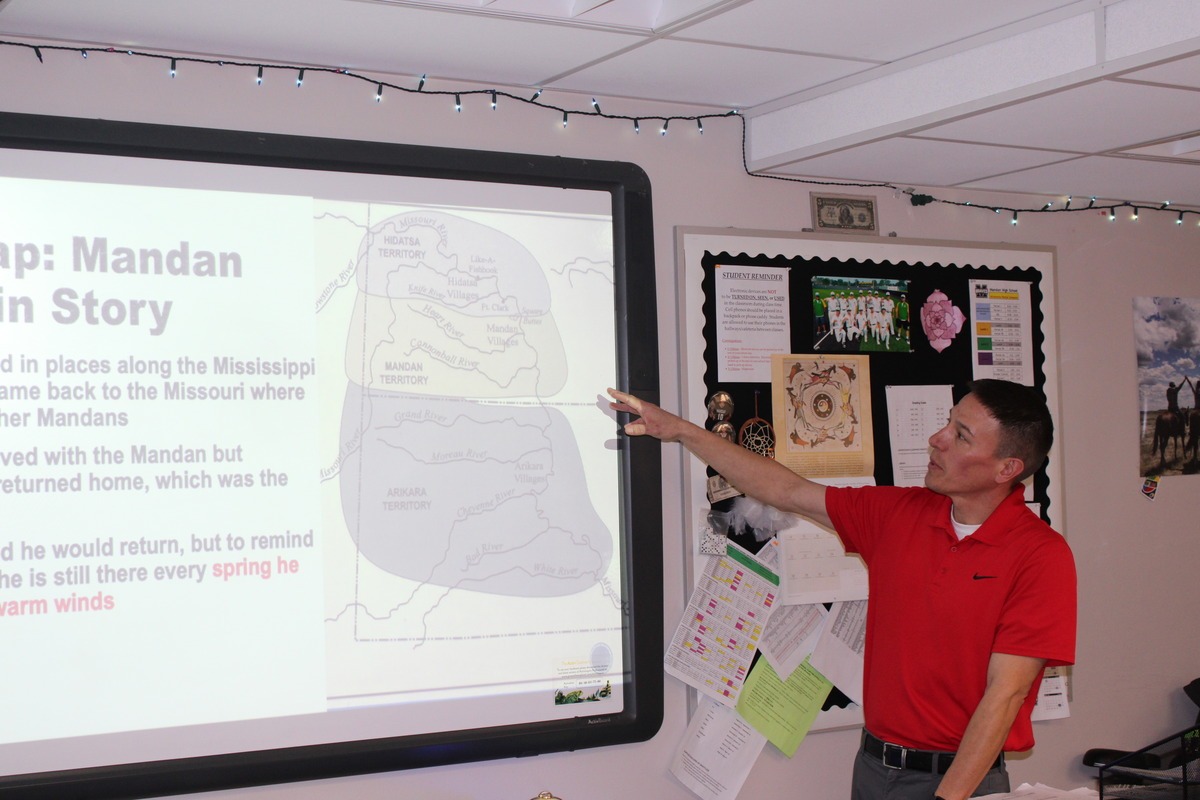 Robert Bird Horse describes information about North Dakota’s federally recognized tribes from one of his presentations on Jan. 19. (Photo credit/ Adrianna Adame)