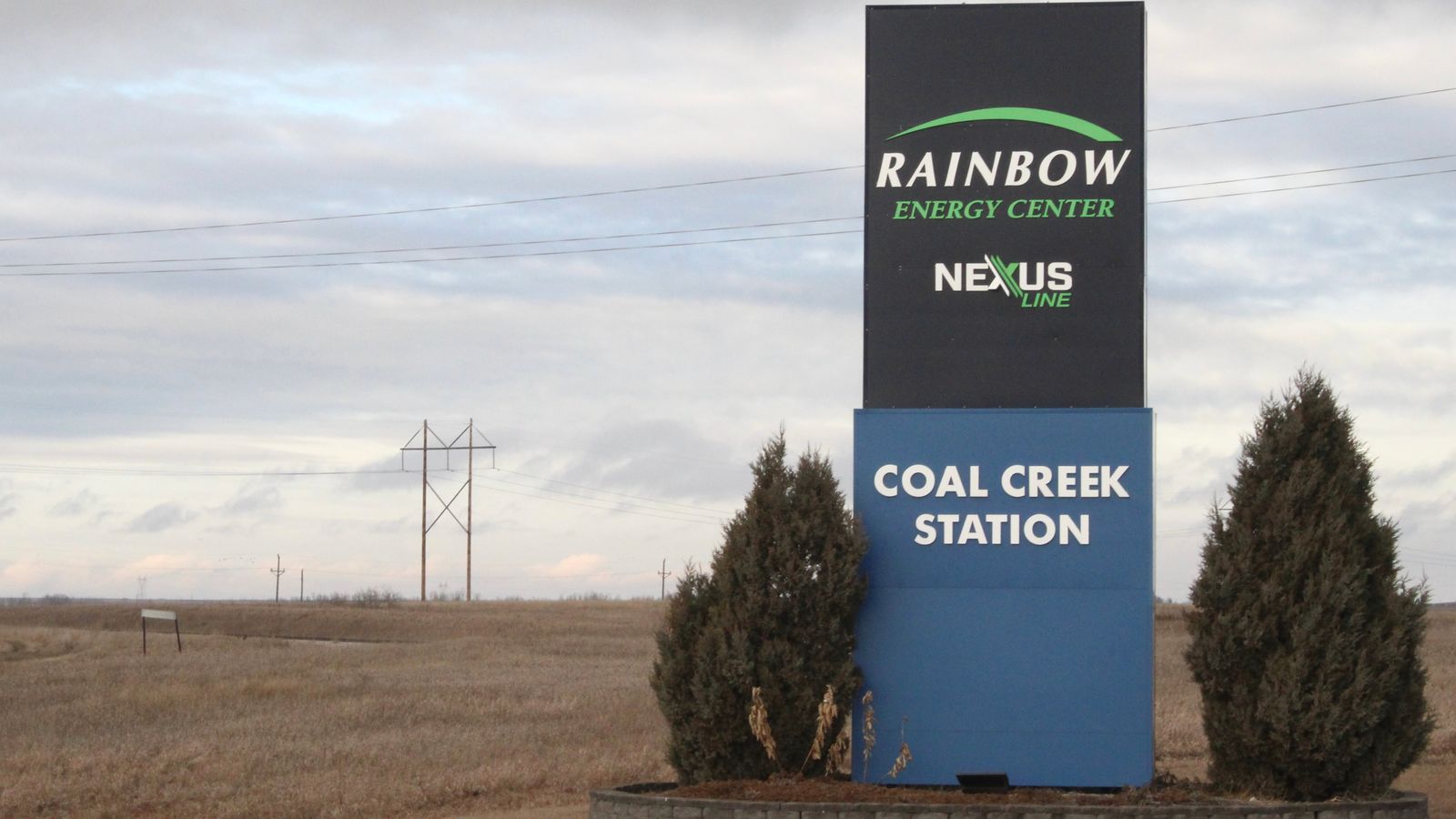 Entrance to the Coal Creek Station run by Rainbow Energy Center, Underwood, North Dakota.