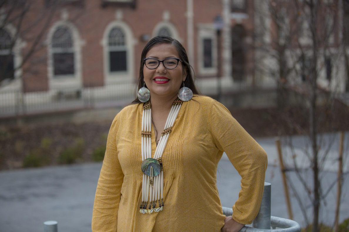 “As I grew older, I had the realization that we are landlocked people but we have this relationship with shells that come from the ocean.” –Dentalium artist Tipiziwin Tolman. Photo Credit: Washington State University College of Education