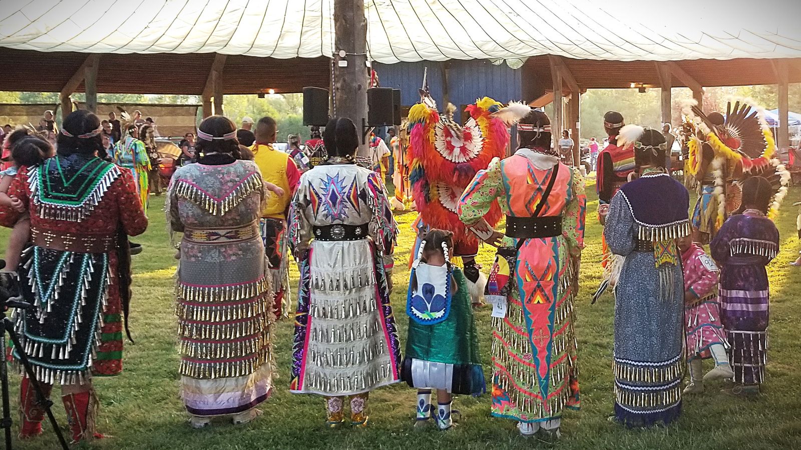 A large group of dancers assemble at the Tamkaliks cultural gathering, Monday, July 21, 2025, in southeastern Oregon.