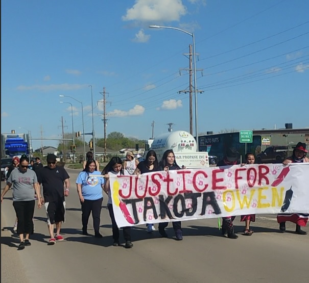 Members of the Cheyenne River Sioux Tribe protest in Eagle Butte, South Dakota, in the wake of abuse allegations at the local jail, May 5, 2025. (Photo credit: Tonah Rae Fishinghawk)