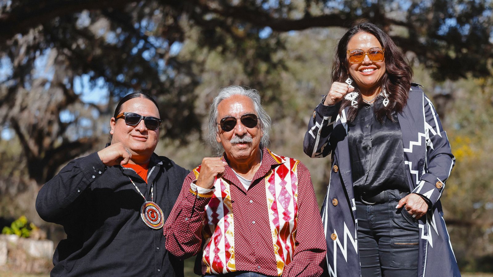 Freed prisoner Leonard Peltier (center) celebrates his Feb. 18, 2025 release with Nick Tilsen (left) and Holly Cook Macarro. Peltier received clemency in final minutes of then-President Joe Biden (Photo Credit: Angel White Eyes, NDN Collective).