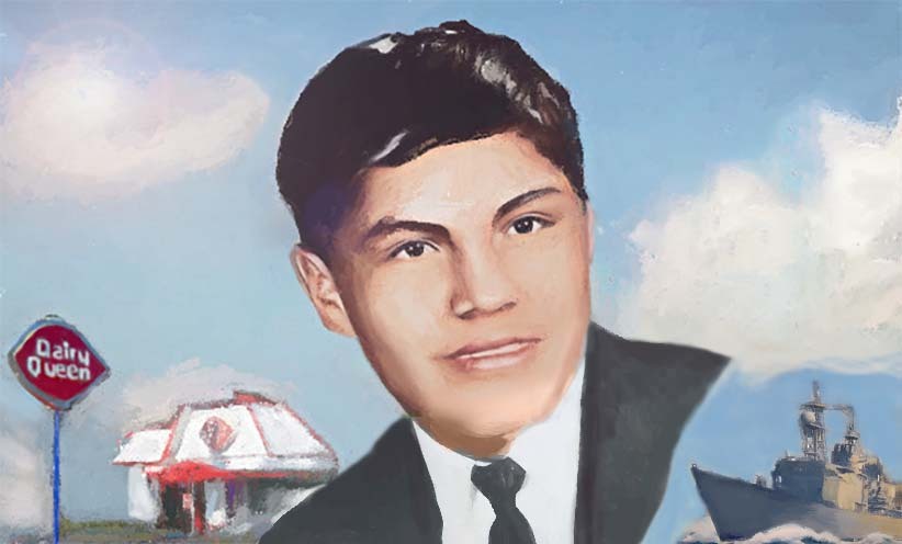 The illustration of Richard Schwartz was composed from a photo from his 1969 senior photo in the Terry High School yearbook.