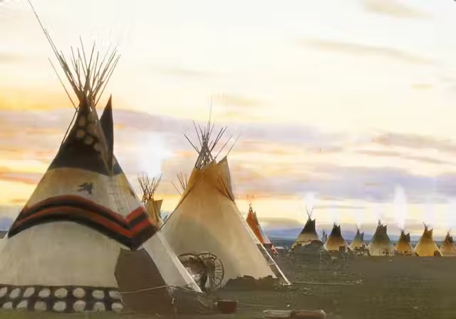 The Blackfeet always faced their tipis towards the rising sun, including on winter solstice. Beinecke Library via Wikimedia Commons, CC BY
