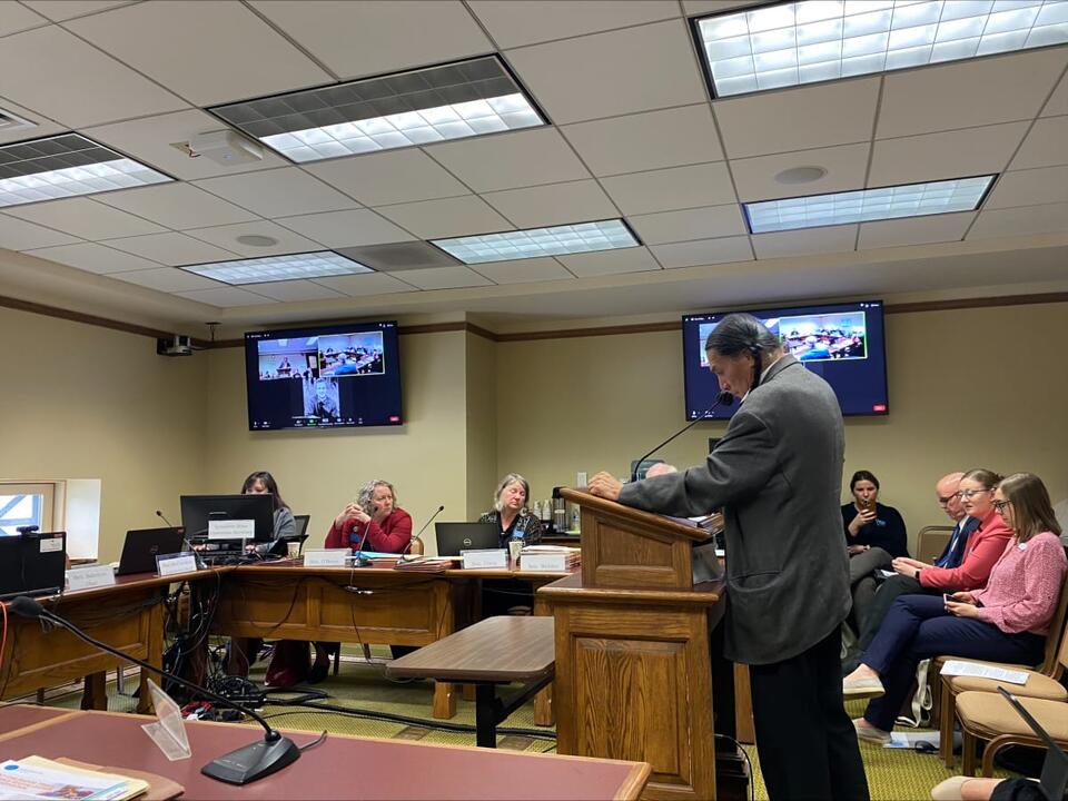 Montana Rep. Jonathan Windy Boy, Democrat, speaks to the Senate Education and Cultural Resources committee on March 31 discussing his Indian Education for All bill. (Photo courtesy Lance FourStar, Montana American Indian Caucus director)