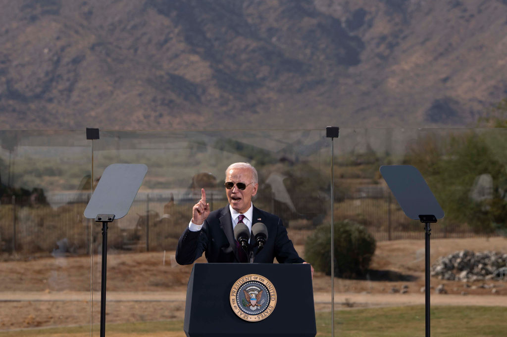 LAVEEN, ARIZONA - OCTOBER 25: U.S. President Joe Biden delivers remarks at Gila Crossing Community School on October 25, 2024 in Laveen, Arizona. Biden formally apologized for the trauma inflicted by the federal government's forced Native American boarding school policy. (Photo by Rebecca Noble/Getty Images)