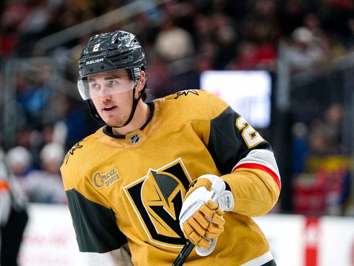 Vegas Golden Knights defenseman Zach Whitecloud (#2), Dakota Sioux, plays during an NHL hockey game against the Edmonton Oilers Tuesday, March 28, 2023, in Las Vegas, Nevada. He's one of four Indigenous NHL players in the 2023 playoffs. (AP Photo/Lucas Peltier)