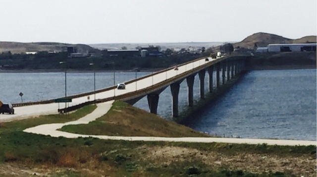 A view of the gravel pit at upper right of the Four Bears Bridge, New Town, N.D. Instagram photo @btbentley_ posted May 7, 2015.
