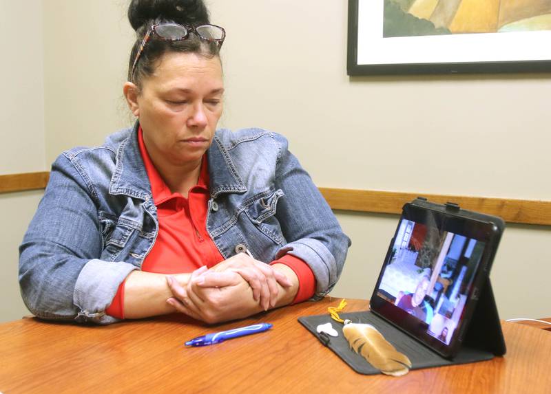 DeKalb County Board member Terri Mann-Lamb, part of the Ramapough Lenape Nation, a band of the Munsee people who originally settled in New Jersey thousands of years ago, listens to her brother, Ramapough Lenape Nation Turtle Clan Chief Vincent Mann, talk via Zoom call Tuesday, Oct. 26, 2021, about issues facing Native Americans today. (Mark Busch - mbusch@shawmedia.com)
Shaw Local News Network