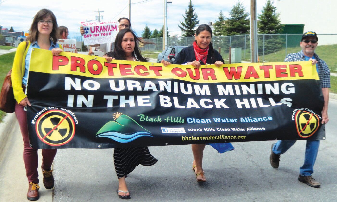 A march led up to EPA hearings on Black Hills water permits for uranium mining held in May 2017 in Rapid City, S.D. Out of 80 speakers, only two testified in favor of granting the permits. (Photo credit/ Talli Nauman)