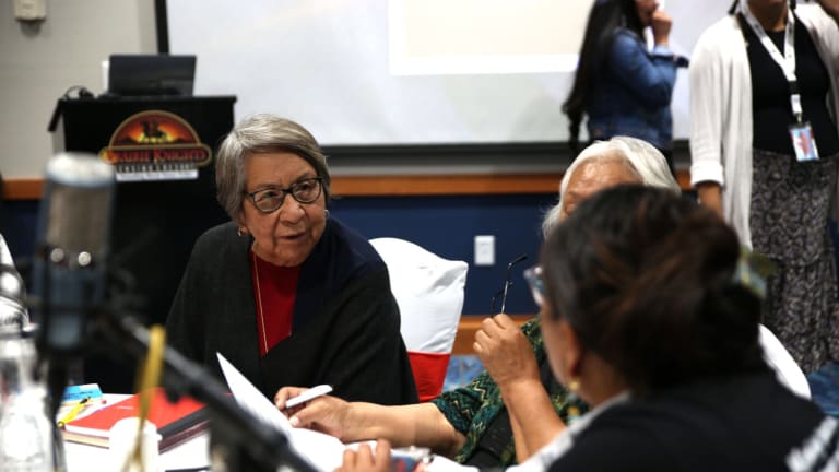 Shirley Murphy joins Native American elders from across South Dakota who traveled to the Prairie Knights Casino on the Standing Rock Indian Reservation to record their memories and the Lakota language for Thunder Valley CDC. (Makenzie Huber/South Dakota Searchlight)