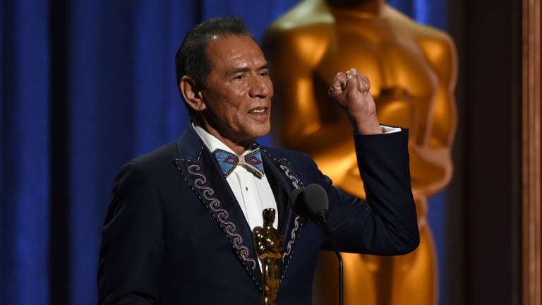Cherokee actor Wes Studi accepts the Academy of Motion Picture Arts and Sciences’ Governors Award on Sunday, Oct. 27, 2019, at the Dolby Ballroom in Los Angeles, becoming the first Native actor to win an Oscar. In 2023, he has been elected to the prestigious American Academy of Arts and Sciences. (Photo by Chris Pizzello/Invision/AP)