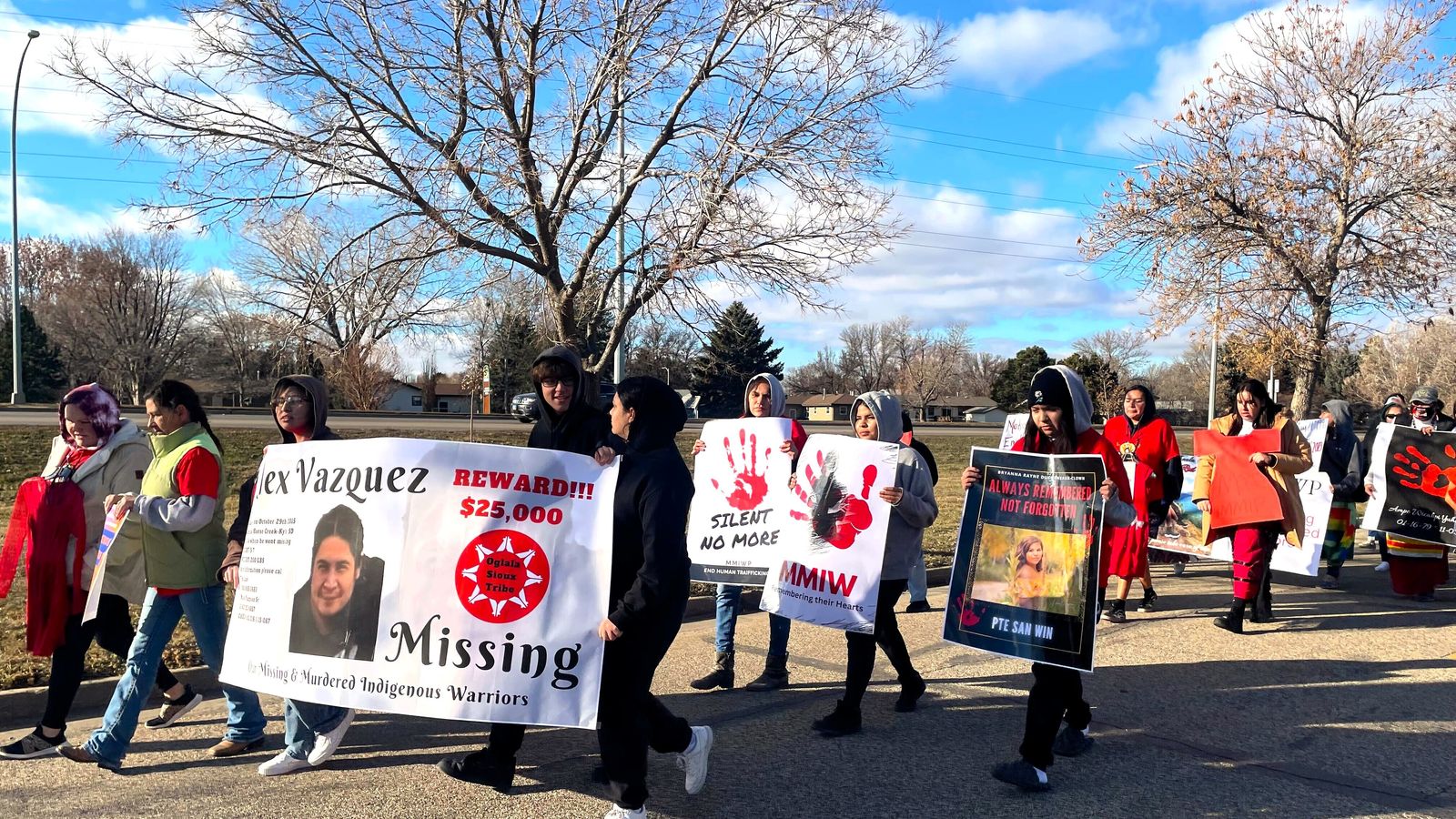 Friends and family of Missing and Murdered Indigenous Relatives walked for a mile and a half to spread awareness during the Human Trafficking Walk on Nov. 30. Photo credit/ Adrianna Adame